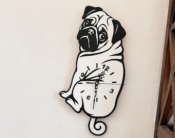 PUG CLOCK laser cut files | Dog Wall Art Design for digital download laser files