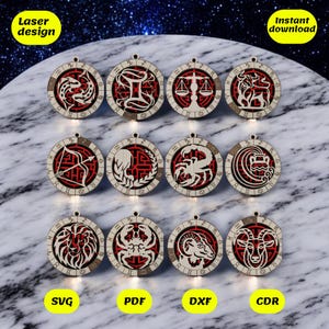 Pacchetto di deodoranti per auto Zodiac in formato SVG / file tagliati al laser per glowforge, xtool, CNC / download di SVG, DXF e PDF