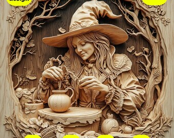 Bruja PNG grabada con láser 3D, ilusión 3D, compatible con láser, archivo de grabado láser, archivo Glowforge, archivo para grabado, archivos Xtool