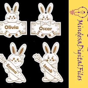 Custom name easter bunnys designs for laser cut, digital files, cdr, dxf, ai, svg,pdf