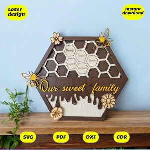 laserbestand familieframe, honingbijenkorf frame svg, laser svg-bestanden, svg-bestanden, glowforge-bestanden, lasergesneden bestanden, xtool-bestanden