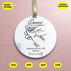 Diseño de percha con cinta de nacimiento para bebé para corte láser, Glowforge SVG, diseño láser, archivos DXF, archivos SVG, archivo de corte láser