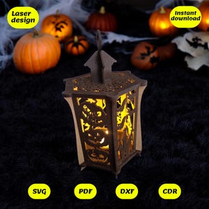 Laser files Halloween lantern, svg cut files halloween, laser cut files lamp, laser files halloween decor, glowforge files, xtool file