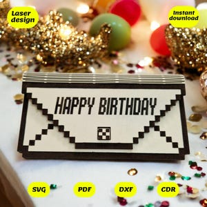 pixel pattern envelope svg | laser cut file for glowforge, xtool, cnc | svg dxf cdr pdf download