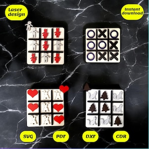 Tic tac toe board game bundle for laser cut, cnc, digital files, cdr, dxf, ai, svg,pdf