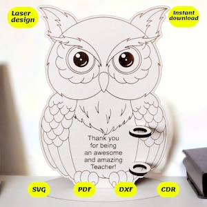 Suporte para caneta em formato de coruja para corte a laser, arquivos digitais, cdr, dxf, ai, svg, pdf