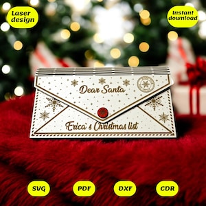 File di taglio laser busta lettera di Natale, design laser, file svg, file di taglio laser, file glowforge, file xtool, file per laser