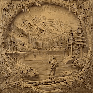 Fisherman 3D Illusion lasergraveringsfil (PNG, BMP, TIF) bild 5