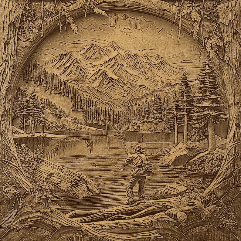 Fisherman 3D Illusion lasergraveringsfil (PNG, BMP, TIF) bild 5