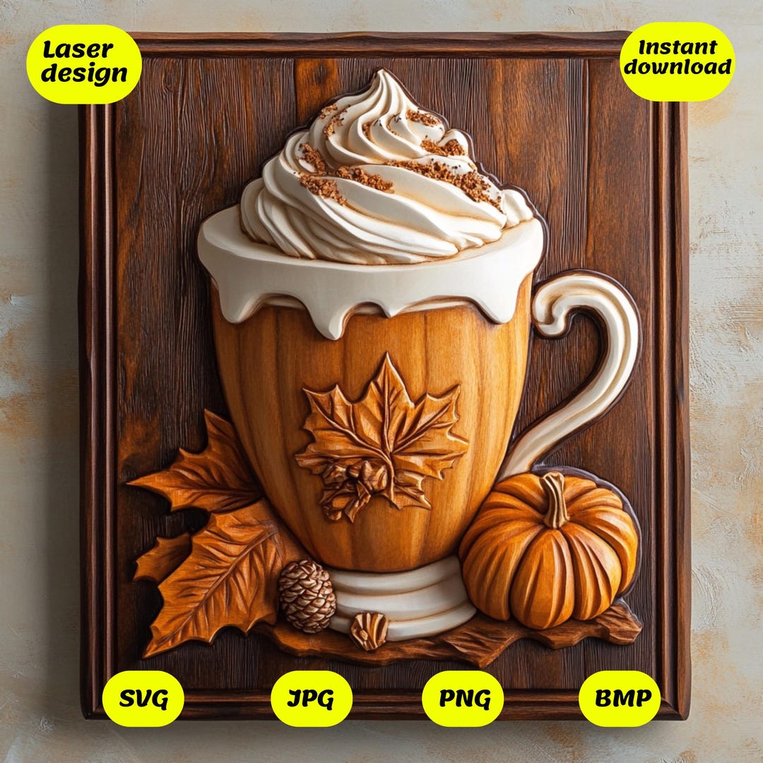 3D Laser Engrave Pumpkin Spice Latte PNG, 3D Illusion, Laser Ready ...