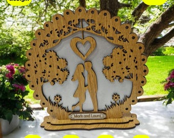 Paar im unter Baum Rahmen, Laser Design, Lasercut, Glowforge, Xtool, Dateien für den Laser