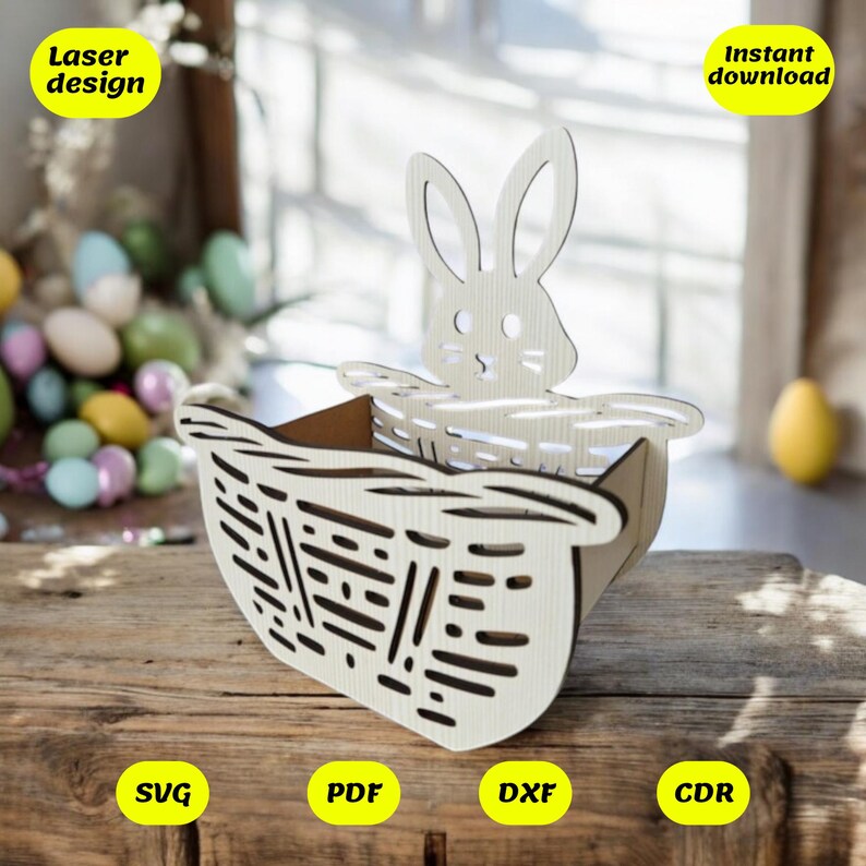 Easter Bunny Basket Design for Laser Cut, Laser Files Easter, Glowforge ...