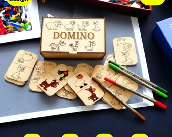 Domino Spiel SVG Laser Cut Datei: Inklusive Box (Digitaler Download)
