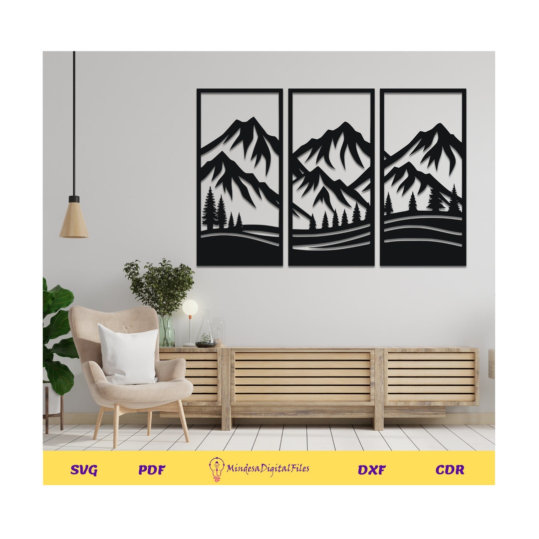 Mountains Wall Panel Design for Laser Cut,sticer Decal, Router ...