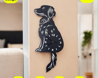 Flatcoated Retriever Clock SVG : fichier découpé au laser de la queue mobile (téléchargement numérique)