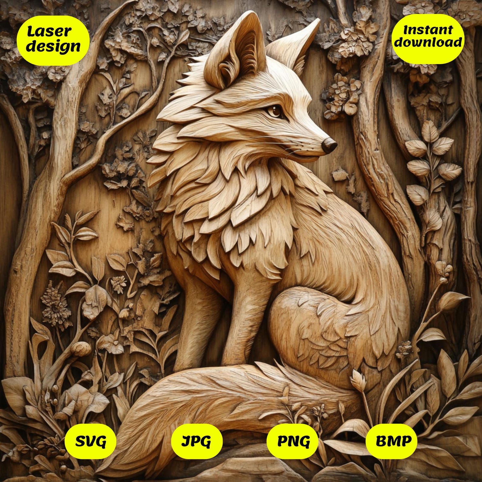 Bitmap Fox 3d Fox Engraving Png | Laser Burn File for Glowforge, Xtool, Lightburn ...