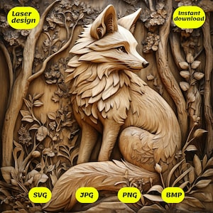 Renard 3D gravure png | fichier de gravure laser pour glowforge, xtool, lightburn | svg png bmp jpg