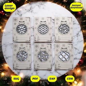 Lasergesneden bestanden voor 6 kerstkaarten set 4, digitale bestanden, cdr, dxf, ai, svg, pdf