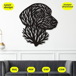 Arte de pared Dashund SVG / Rama de la naturaleza, perro, archivo cortado con láser / SVG, DXF, CDR, AI, PDF, descarga