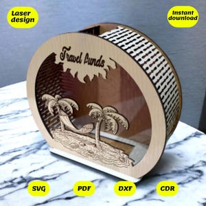 Vorderteil Travel Fund Design für veränderbare Bank Laser-Datei, digitale Dateien, cdr, dxf, ai, svg, pdf