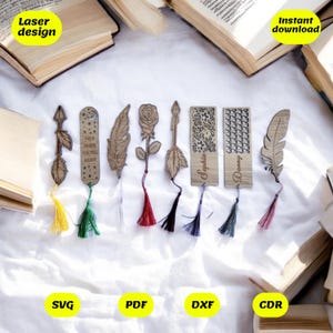 bookmark svg bundle | set of 16 laser cut designs for glowforge, xtool, cnc | svg dxf ai cdr pdf