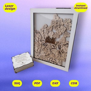 bruiloft gastenboek svg | hart drop box frame en doos lasergesneden bestand | Svg dxf cdr pdf-download
