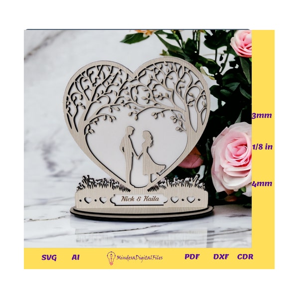 Couple in heart shape stand design for laser cut,laser file, svg file,Valentine file,glowforge file, cnc, cdr, dxf, ai, svg,pdf