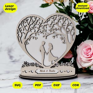 File laser per coppia a forma di cuore, design laser, file svg, file per taglio laser, file glowforge, file xtool, file per laser