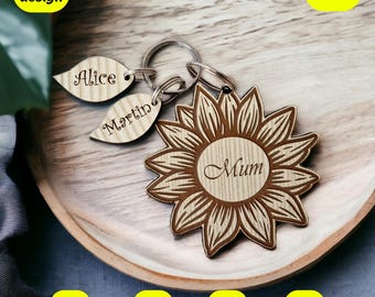 FLORAL PERSONALISIERTE SCHLÜSSELANHÄNGER - Sonnenblume - Laser Cut Design | Digitale Dateien glowforge svg, dxf, svg