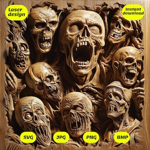 3D laser engrave zombies PNG, 3D Illusion, Laser Ready , laser file, glowforge file, file for engrave, xtool files