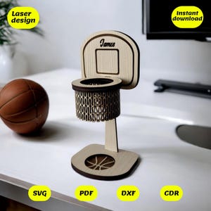 Portapenne da basket in formato SVG / file tagliato al laser per Glowforge, Xtool, CNC / download del PDF in formato SVG DXF AI CDR