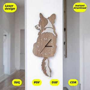 File di taglio laser coda mobile in formato SVG, orologio Corgi, file di taglio laser per arte murale, file di taglio laser in movimento, file Glowforge, file Xtool, file di taglio SVG