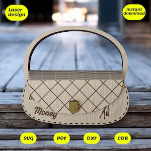 handtas cadeaubon svg | lasergesneden vijl voor geld en kaarten – glowforge, xtool, cnc | svg dxf cdr pdf