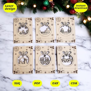 Lasergesneden bestanden voor 6 kerstkaarten set 2, digitale bestanden, cdr, dxf, ai, svg, pdf