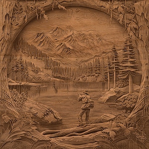 Fisherman 3D Illusion lasergraveringsfil (PNG, BMP, TIF) bild 7