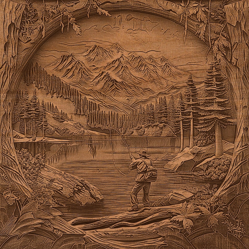 Fisherman 3D Illusion lasergraveringsfil (PNG, BMP, TIF) bild 7