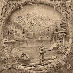 Fisherman 3D Illusion lasergraveringsfil (PNG, BMP, TIF) bild 3