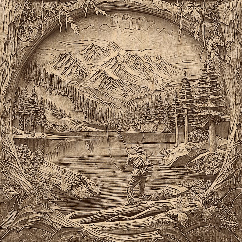 Fisherman 3D Illusion lasergraveringsfil (PNG, BMP, TIF) bild 3