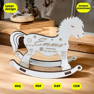 Estadísticas de nacimiento de caballo mecedor (archivo SVG/corte láser para Glowforge, XTool, CNC) (SVG, DXF, AI, CDR, PDF)