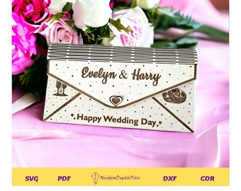 Wedding envelope laser design, laser cut files, svg files, laser cut design, glowforge files, xtool files, files for laser