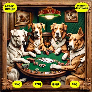 Incisione laser 3D cani poker PNG, illusione 3D, Laser Ready, file laser, file glowforge, file per incisione, file xtool