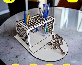 soccer pen holder svg | football desk organizer laser cut file for glowforge, xtool, cnc | svg dxf cdr pdf