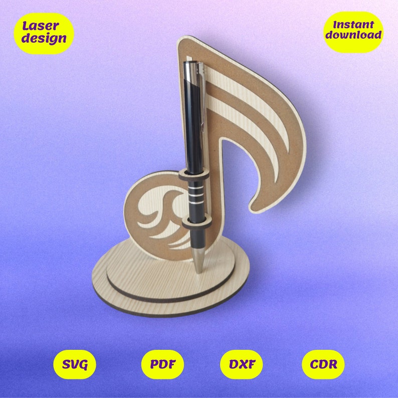Music Note Shape Pen Stand Design for Laser Cut, Digital Files, Cdr ...