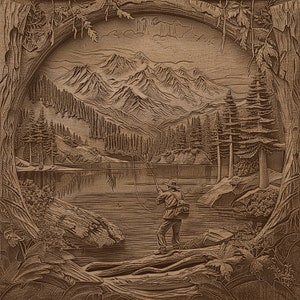 Fisherman 3D Illusion lasergraveringsfil (PNG, BMP, TIF) bild 6