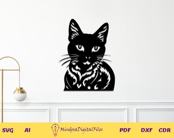 Cat wall art design for laser cut, cnc, laser files,laser svg, glowforge files, files for laser cut, cdr, dxf, ai, svg,pdf