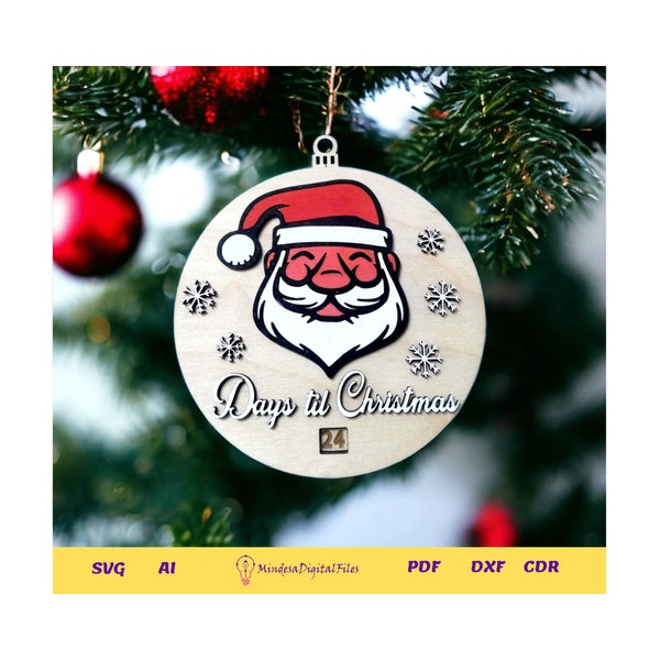 Christmas santa countdown ornament design for laser cut, Christmas calendar svg, christmas laser file, svg file, dxf, cdr, pdf, ai