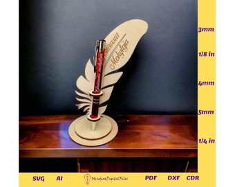 Feather shape pen stand design for laser cut, digital files, cdr, dxf, ai, svg,pdf