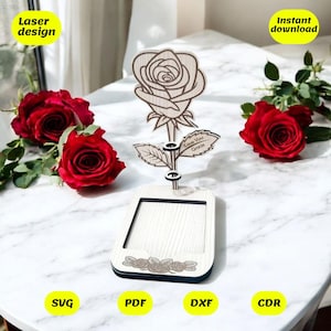 Suporte para caneta em formato de rosa com design de bloco de notas para corte a laser, arquivos digitais, cdr, dxf, ai, svg, pdf