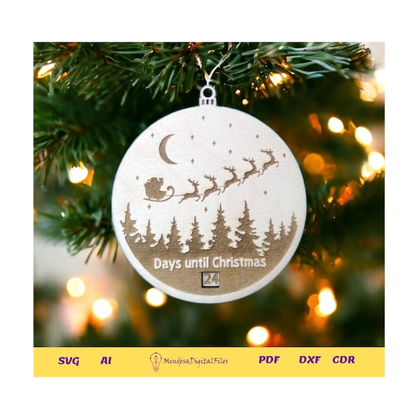 Christmas forest countdown ornament design for laser cut, Christmas calendar svg, christmas laser file, svg file, dxf, cdr, pdf, ai