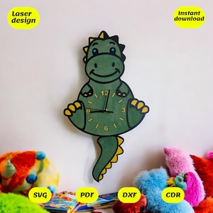 File di taglio laser coda mobile svg, orologio Dino, file laser arte murale, file laser in movimento, file glowforge, file xtool, file di taglio svg